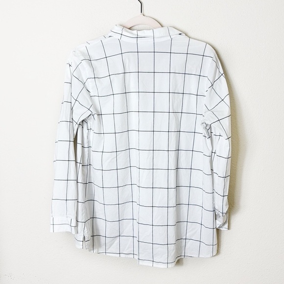 J. Jill Cotton Spandex Blend Plaid White Black Half Button Down Collared Top SP - Picture 2 of 8